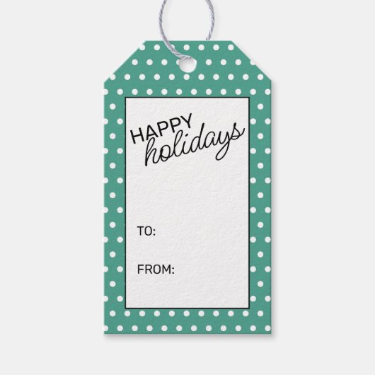 Schlichte, weiße Punkte auf Aquamarin blaugrün Geschenkanhänger (Vorderseite)