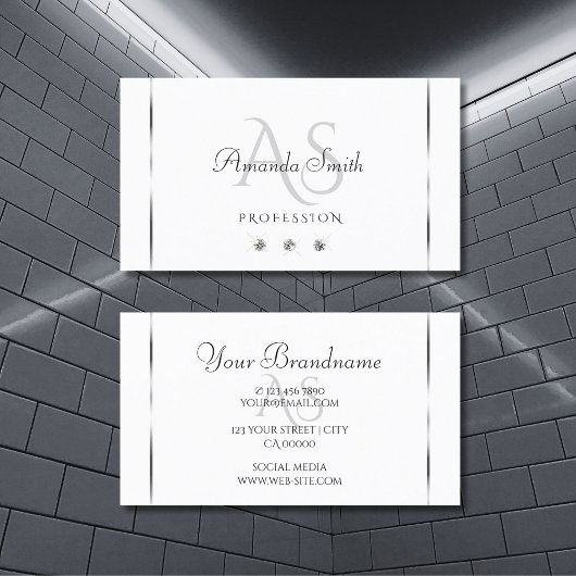 Schlichte Weißsilber-Dekoration Sparkle Diamonds I Visitenkarte