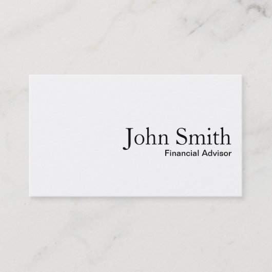 Schlichte White Financial Advisor Business Card Visitenkarte (Vorderseite)