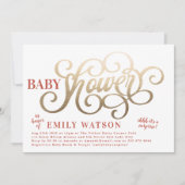 Schlichte White Rustic Country Gold Foil Babydusch Einladung (Vorderseite)