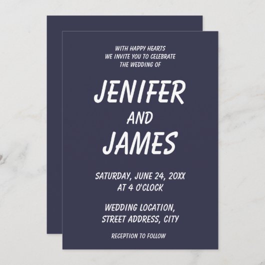 Schlichter Abend in fester Farbe dunkelblau Einladung (Vorne/Hinten)
