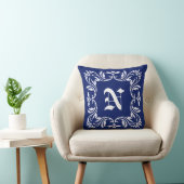 Schlichter blauer Hintergrund | Damask Monogram Kissen (Stuhl )