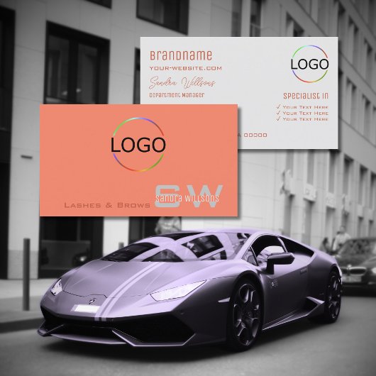 Schlichter Coral Light Gray Chic mit Monogramm und Visitenkarte