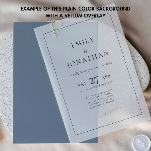 Schlichter dunkelblauer Hintergrund für Vellum Ove Einladung