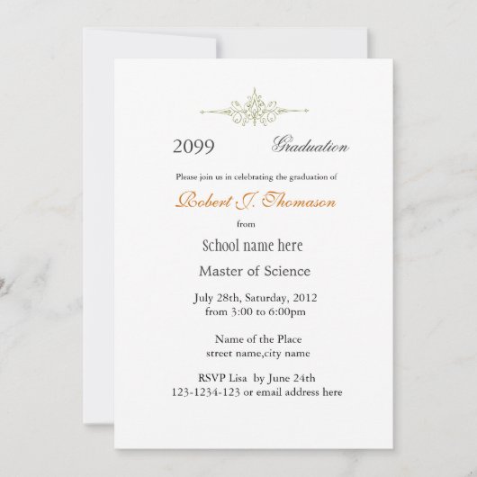 Schlichter, einfacher Abschluss mit hoher Leistung Einladung (Vorderseite)