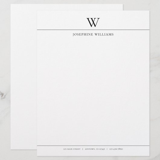 Schlichter einfacher Monogramm-Letkopf Briefbogen (Vorne/Hinten)