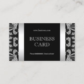 Schlichter, einfacher Silberschwarzer Flora Damask Visitenkarte (Vorderseite)