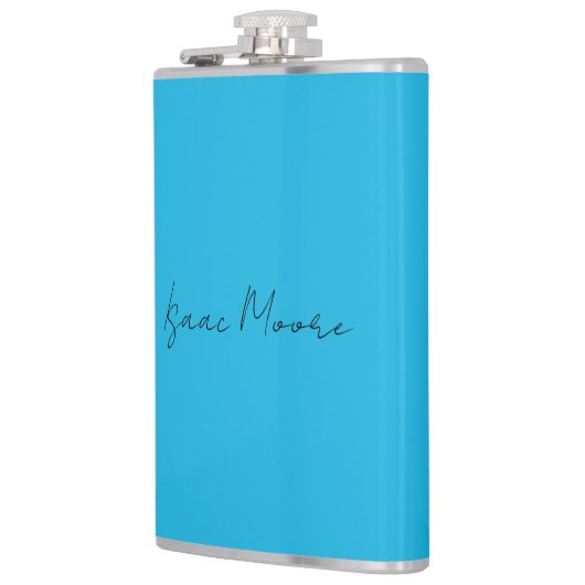 Schlichter Elegant Blue Script Calligrafy Name Flachmann (Links)