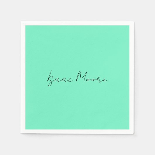 Schlichter Elegant Green Blue Script Calligrafy Na Serviette (Vorderseite)