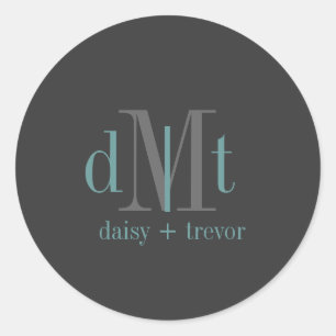 Schlichter Grafit + aquamarine Monogramm-Aufkleber Runder Aufkleber