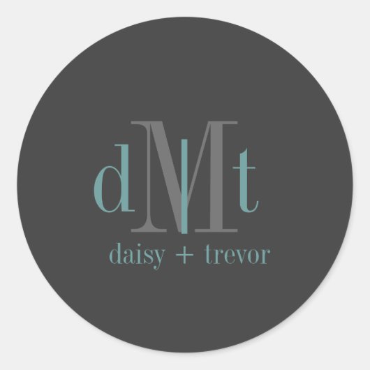 Schlichter Grafit + aquamarine Monogramm-Aufkleber Runder Aufkleber (Vorderseite)