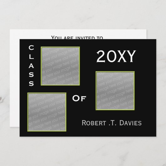 schlichter grüner Abschluss - MultiFoto - Einladun Einladung (Vorne/Hinten)