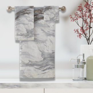 schlichter, minimalistisch weißer Marmor Badhandtuch Set