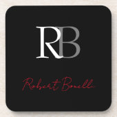 Schlichter Name der Mit Monogramm Schwarzen Schri Getränkeuntersetzer (Vorderseite)