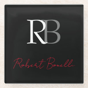 Schlichter Name der Mit Monogramm  Schwarzen Schri Glasuntersetzer