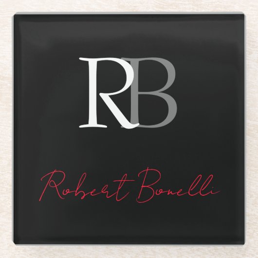 Schlichter Name der Mit Monogramm Schwarzen Schri Glasuntersetzer (Vorderseite)