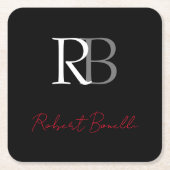 Schlichter Name der Mit Monogramm  Schwarzen Schri Rechteckiger Pappuntersetzer (Vorderseite)