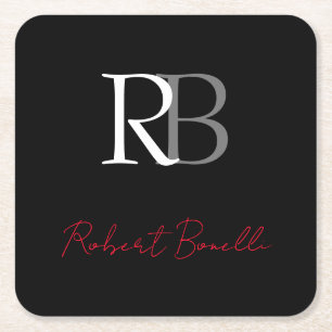 Schlichter Name der Mit Monogramm  Schwarzen Schri Rechteckiger Pappuntersetzer