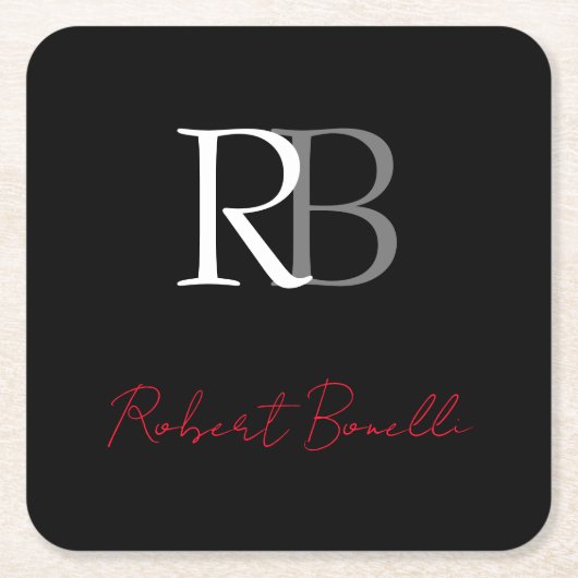 Schlichter Name der Mit Monogramm  Schwarzen Schri Rechteckiger Pappuntersetzer (Vorderseite)