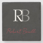 Schlichter Name der Mit Monogramm  Schwarzen Schri Steinuntersetzer (Vorderseite)