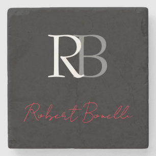 Schlichter Name der Mit Monogramm  Schwarzen Schri Steinuntersetzer