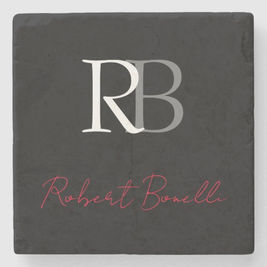 Schlichter Name der Mit Monogramm Schwarzen Schri Steinuntersetzer (Vorderseite)