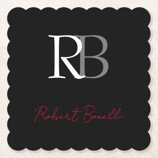 Schlichter Name der Mit Monogramm Schwarzen Schri Untersetzer (Vorderseite)