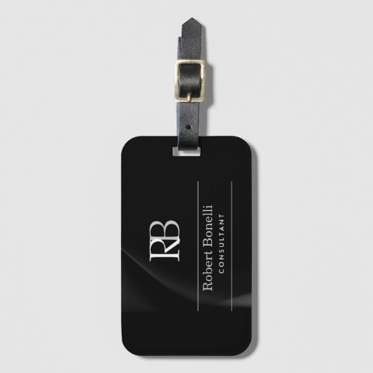 Schlichter Name für moderne graue Monogramm Gepäckanhänger (Vorderseite Vertikal)