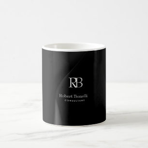 Schlichter Name für moderne graue Monogramm Kaffeetasse