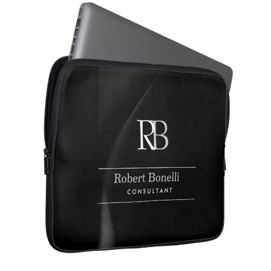 Schlichter Name für moderne graue Monogramm Laptopschutzhülle (Vorne Rechts)