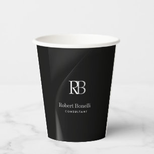 Schlichter Name für moderne graue Monogramm Pappbecher