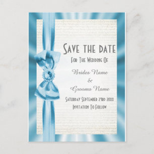 Schlichter pastellblauer Satin-Band Save the Date Ankündigungspostkarte