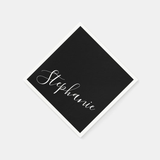 Schlichter Personalisierter Name Schwarzer Solid C Serviette (Ecke)