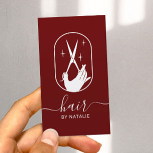 Schlichter Roter Salon für Haarstühle und Handze Visitenkarte