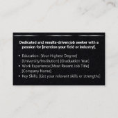 Schlichter Schwarzer Klassiker Job Sucher Minimal Visitenkarte (Rückseite)