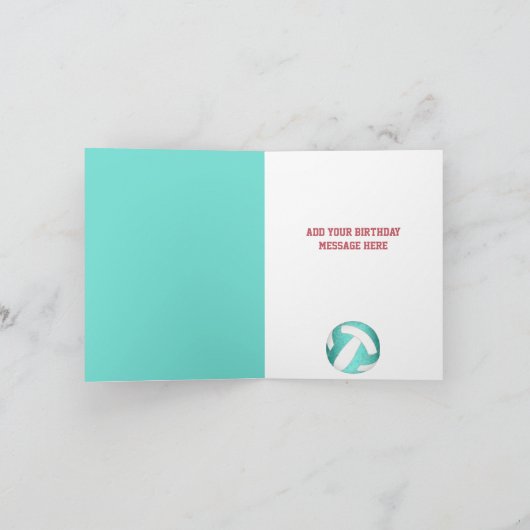 schlichter türkisfarbener Volleyball zum Geburtsta Karte (Innenseite)