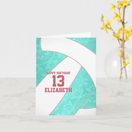 schlichter türkisfarbener Volleyball zum Geburtsta Karte (Gelbe Blume)