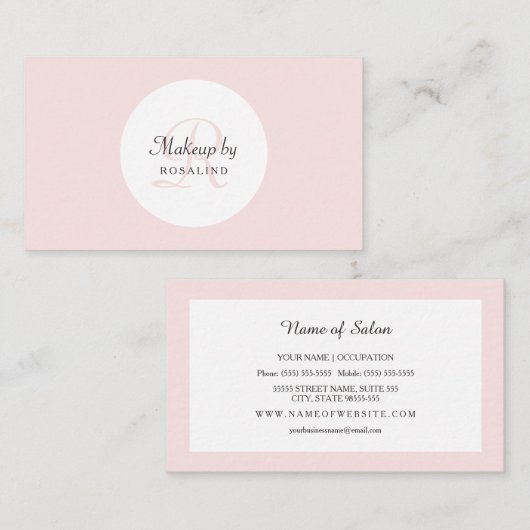 Schlichter und einfacher hellrosa Monogram Makeust Visitenkarte (Vorne/Hinten)