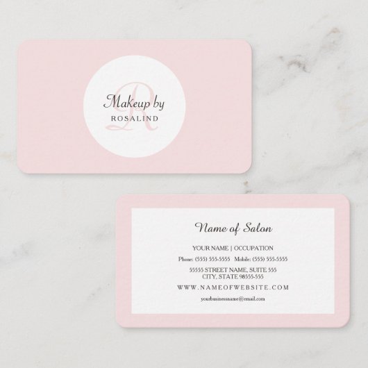 Schlichter und einfacher hellrosa Monogram Makeust Visitenkarte (Vorne/Hinten)