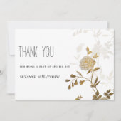 Schlichter weißer Glitzer mit Blumenmotiv Danke Einladung (Vorderseite)