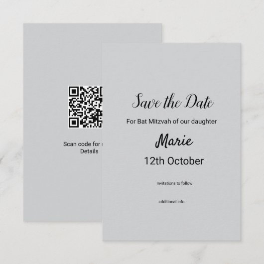 schlichter, weißer Schwarzer Klassiker Save The Date (Vorne/Hinten)