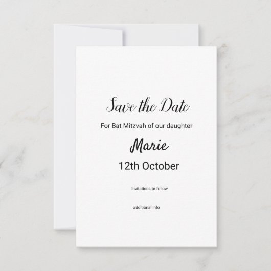 schlichter, weißer Schwarzer Klassiker Save The Date (Vorderseite)