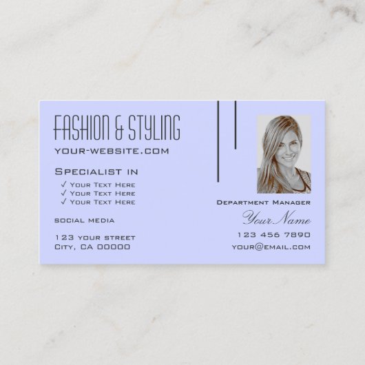 Schlichtes Baby Blue mit Monogram und Foto Simple Visitenkarte (Rückseite)