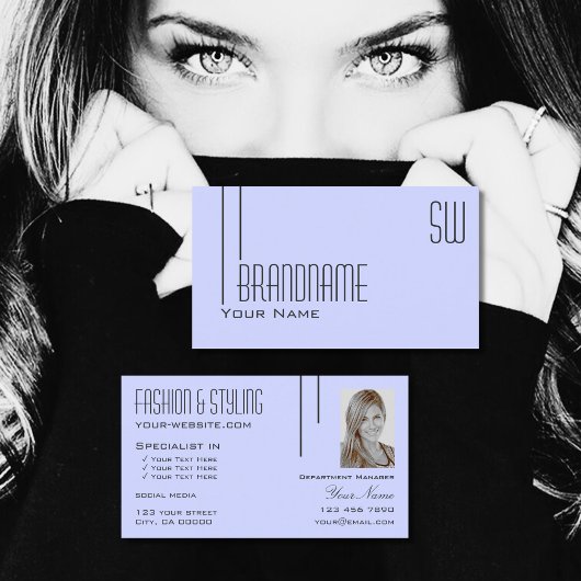 Schlichtes Baby Blue mit Monogram und Foto Simple Visitenkarte