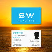 Schlichtes Blaues Weiß mit Monogramm und Foto Visitenkarte