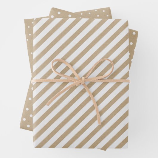 Schlichtes Braunpapier mit Weihnachtsdesigns Geschenkpapier Set (Beispiel)