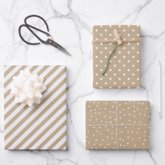 Schlichtes Braunpapier mit Weihnachtsdesigns Geschenkpapier Set (Vorderseite)