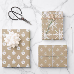 Schlichtes Braunpapier mit Weihnachtsdesigns Geschenkpapier Set