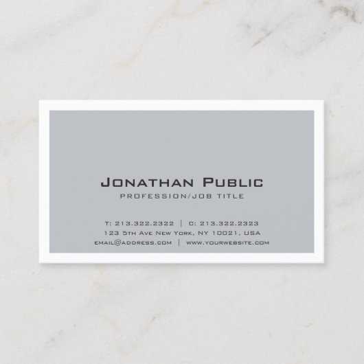 Schlichtes Creative Gray White Design Modernes Ele Visitenkarte (Vorderseite)