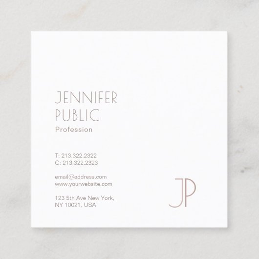 Schlichtes elegantes, modernes Monogram Quadratische Visitenkarte (Rückseite)